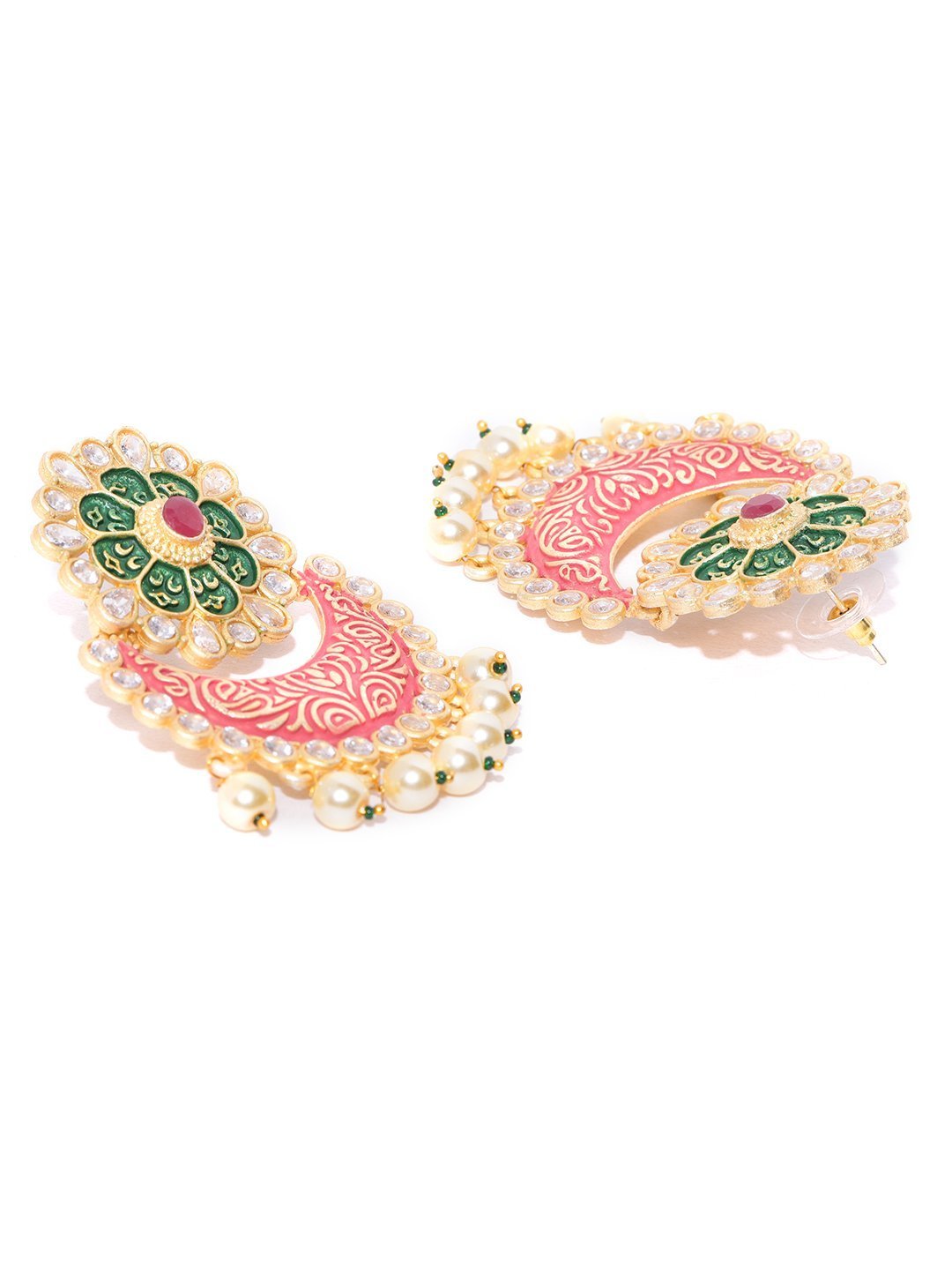 Women Golden, Red-Green Pearl Drop Earrings by Priyaasi (1 Pair Earrings)