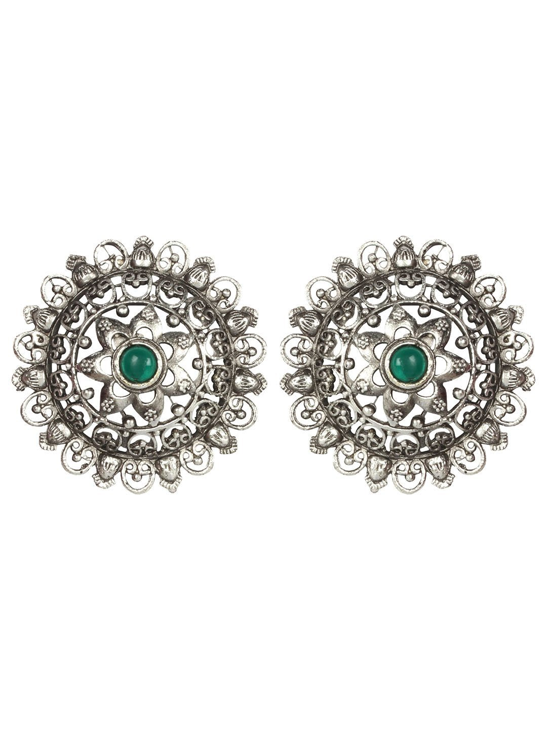 Women's Oxidised Silver Plated Self Designed Floral Stud Earrings - Priyaasi