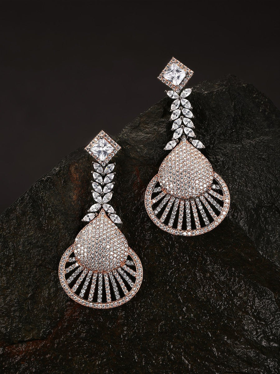 Buy Women's Rose Gold-Plated American Diamond Studded Drop Earrings ...