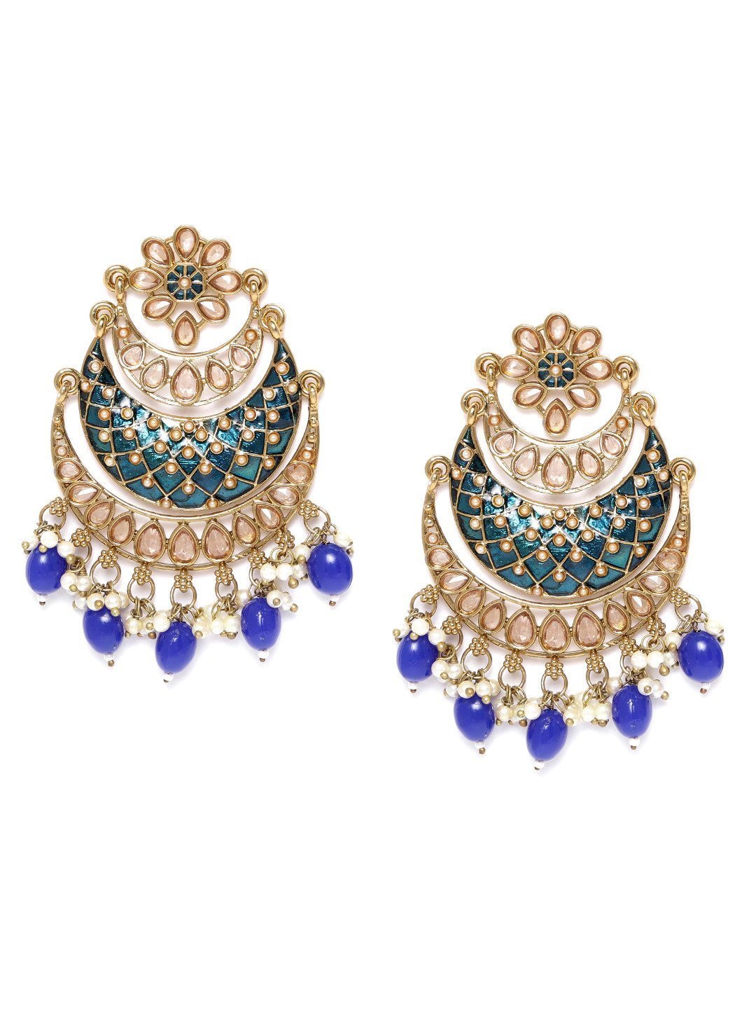 Women's Gold-Plated Stone Studded Handcrafted Chandbali with Bead drop - Priyaasi