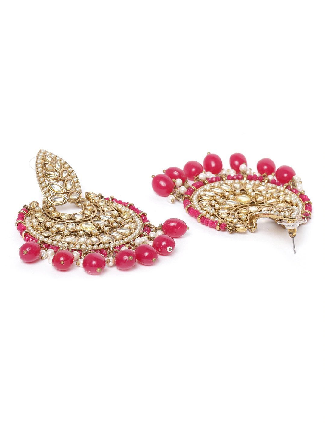 Women's Gold-Plated Stone Studded Chandbali With Mehroon Beads - Priyaasi