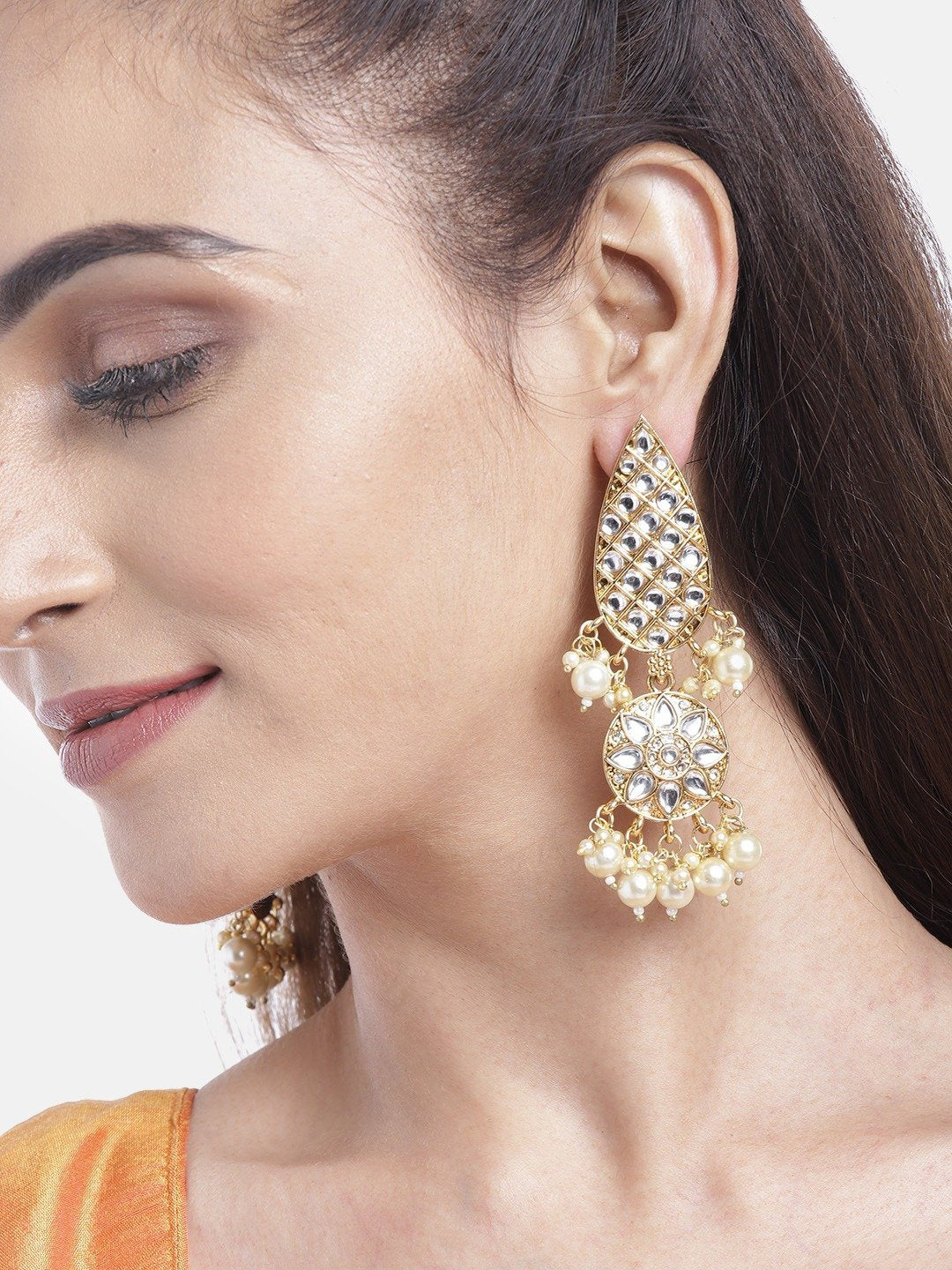 Women's Gold-Plated Kundan Studded Jhumka with Pearl Drop - Priyaasi