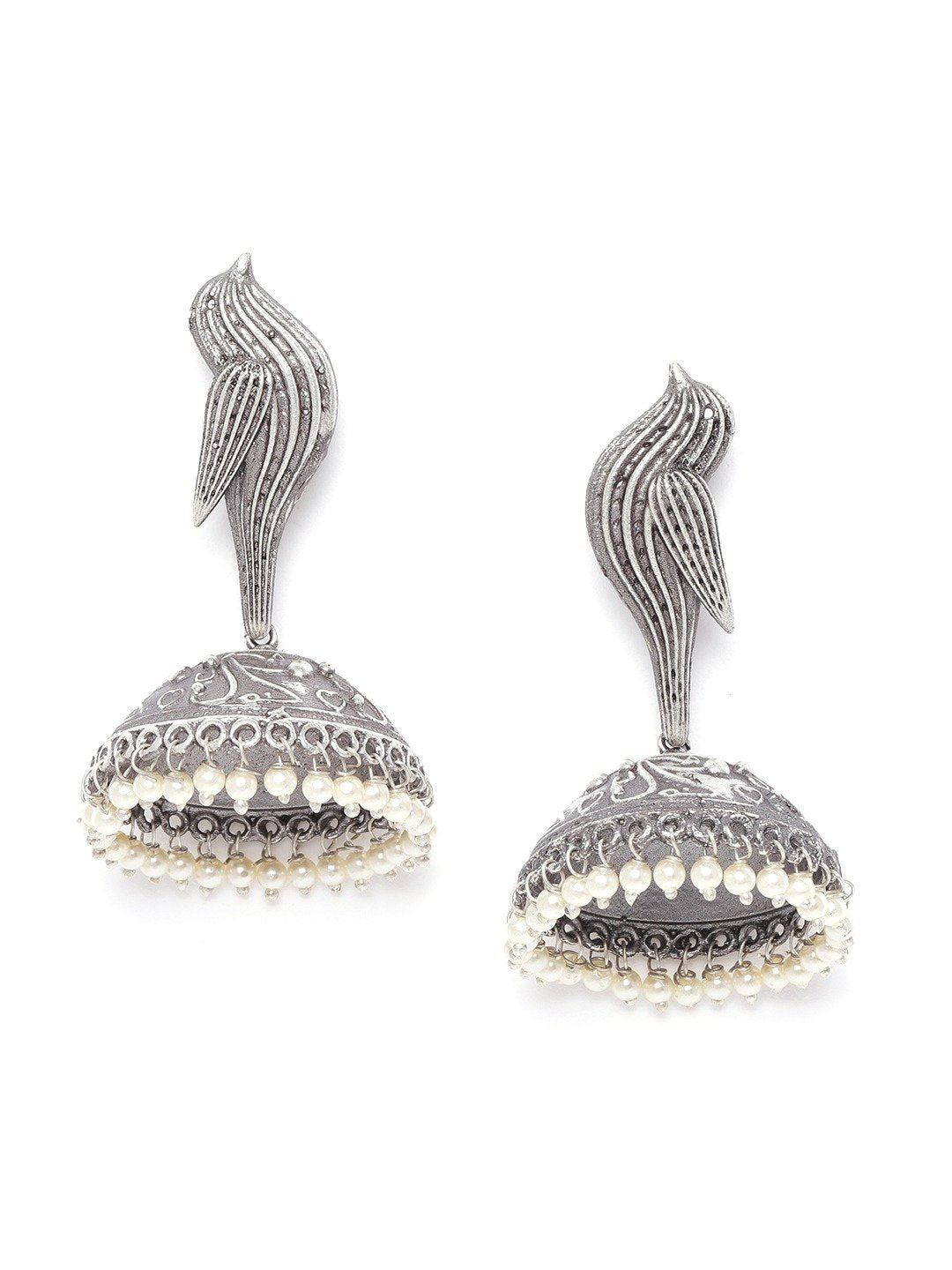 Women's Oxidised Silver-Plated Bird inspired Jhumka - Priyaasi