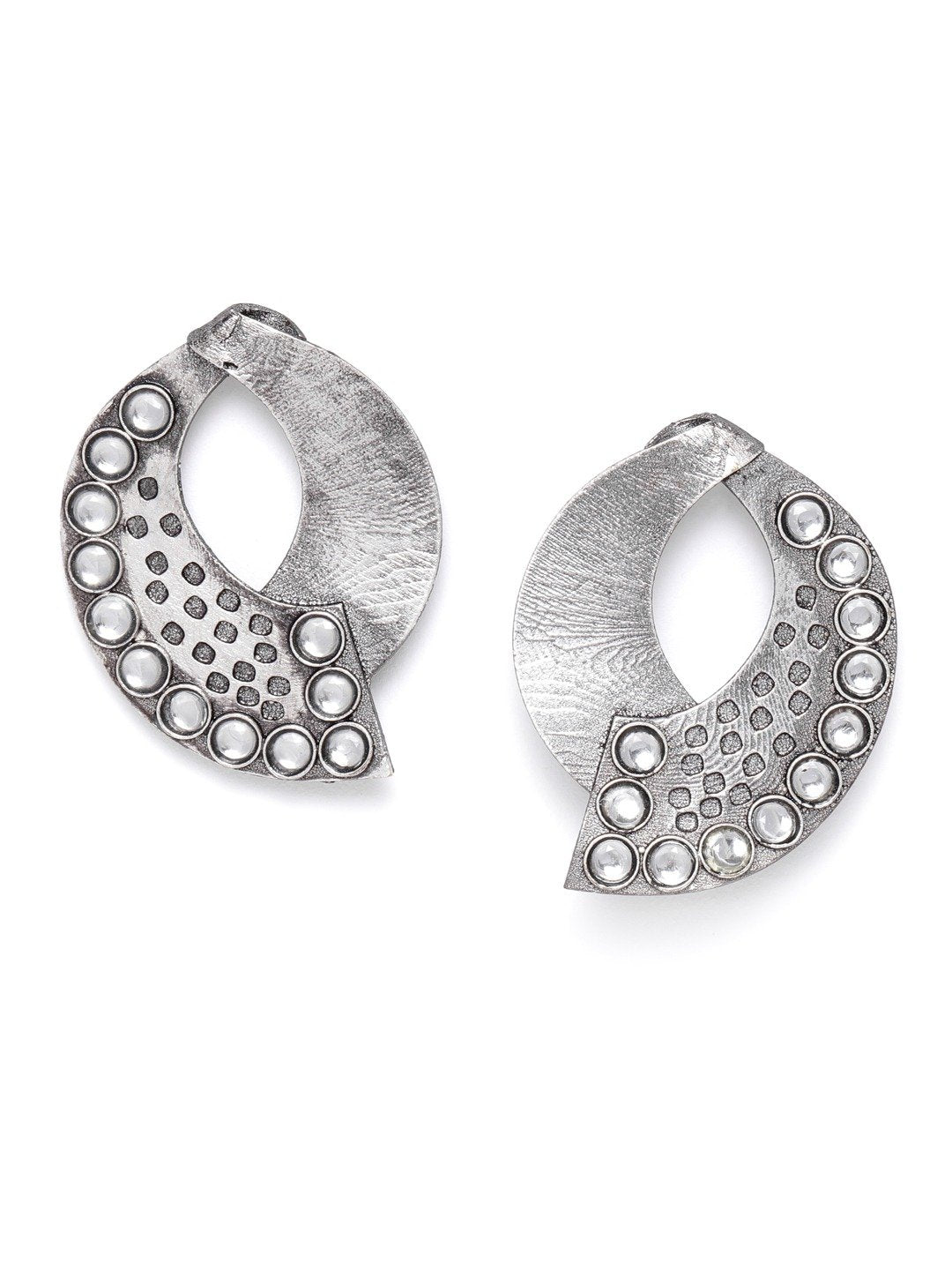 Women's Oxidised Silver-Plated Stone studded Drop earrings - Priyaasi