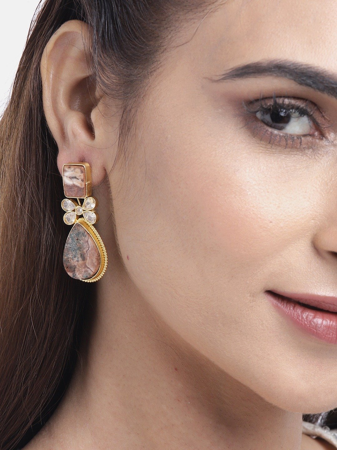 Women's Gold-Plated Stone Studded Drop earings - Priyaasi