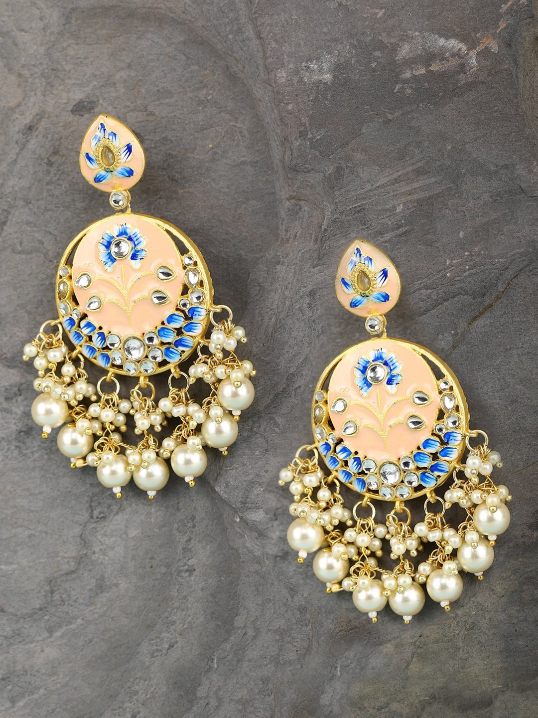 Women's Gold-Plated Stone Studded Handcrafted Chandbali with Peal drop - Priyaasi