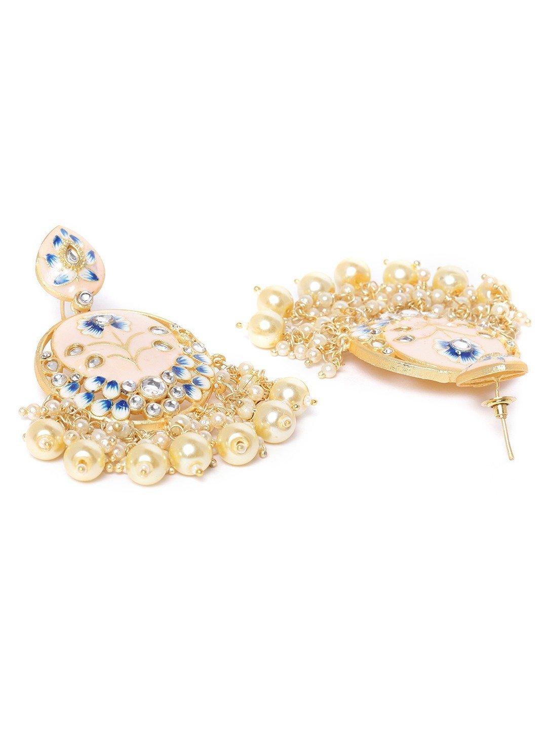 Women's Gold-Plated Stone Studded Handcrafted Chandbali with Peal drop - Priyaasi