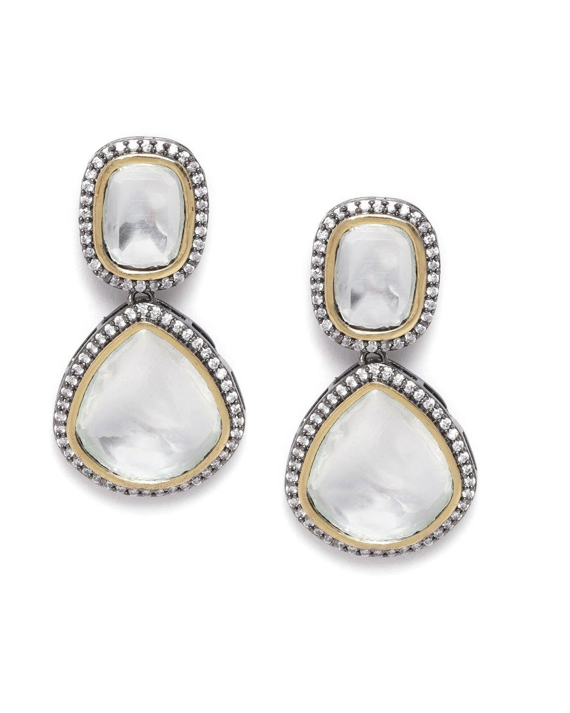 Women's Gold-Plated Kundan and American Diamond Studded studded Drop earrings - Priyaasi