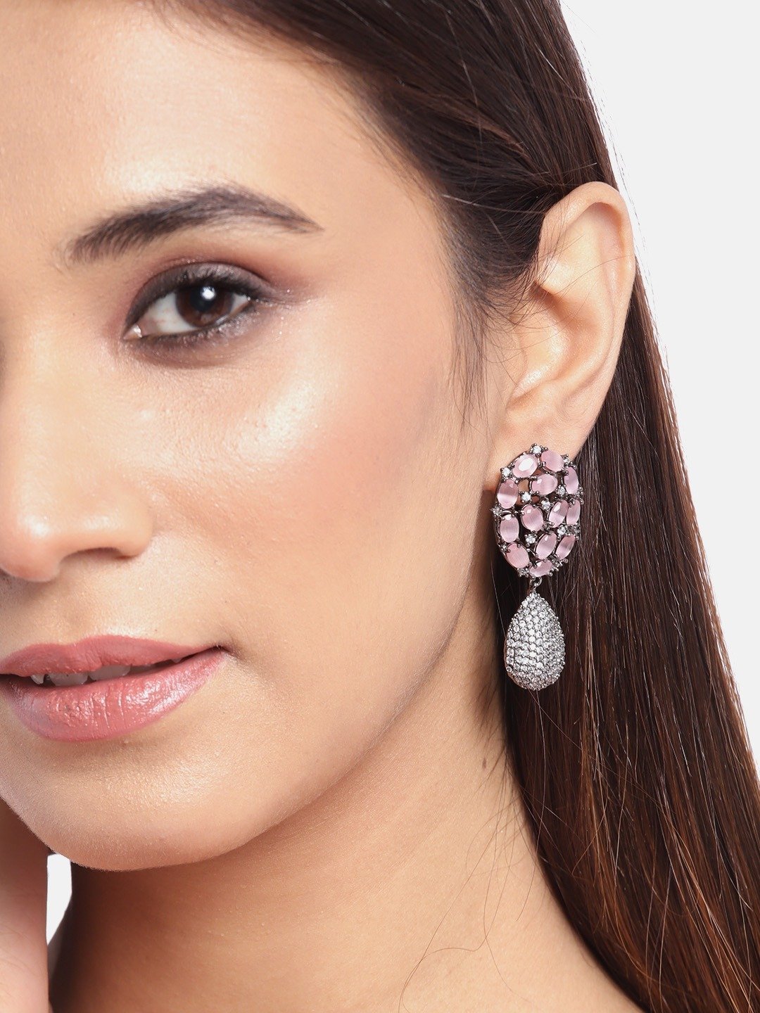 Women's Silver-Plated Artificial Stone Studded Drop earrings - Priyaasi