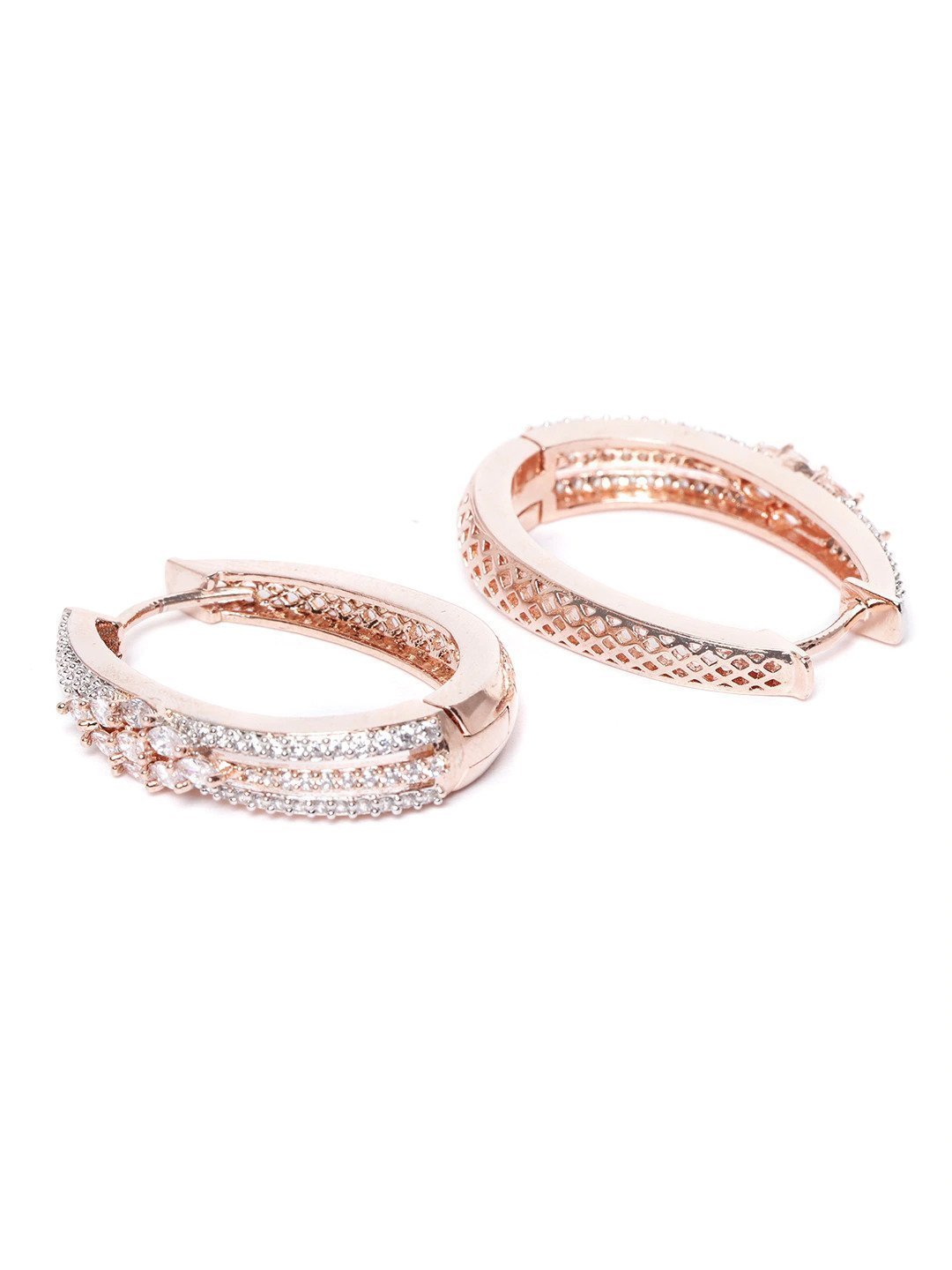Women's Rose Gold-Plated American Diamond Studded Hoop earrings - Priyaasi