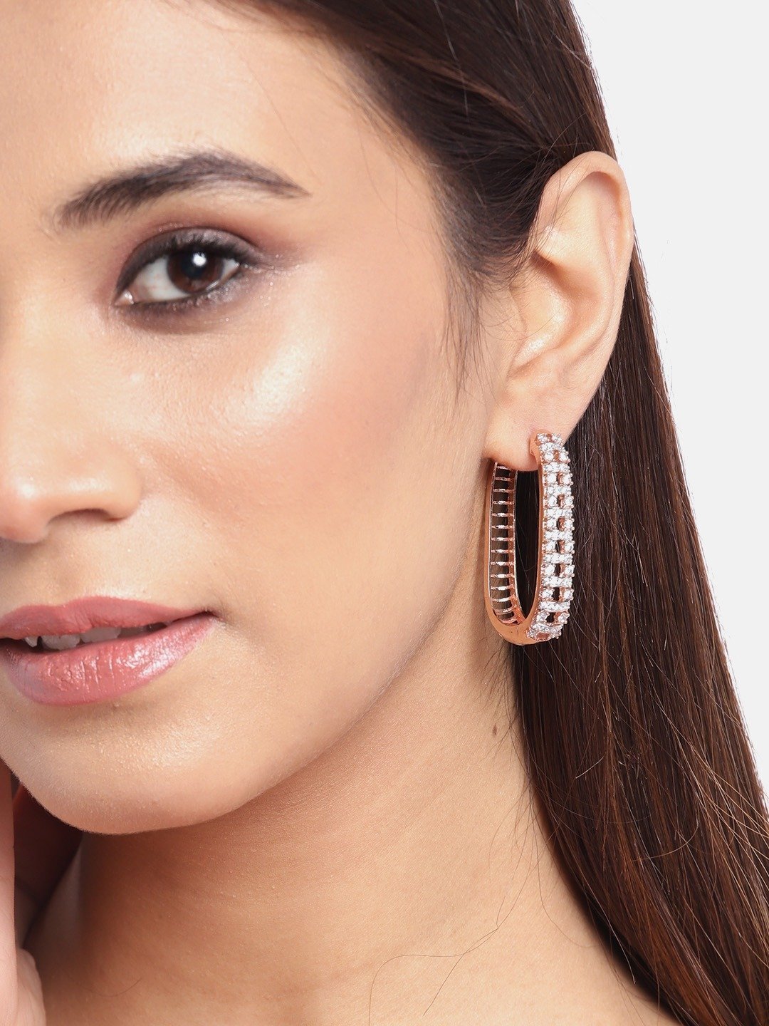 Women's Rose Gold-Plated American Diamond Studded Hoop earrings - Priyaasi