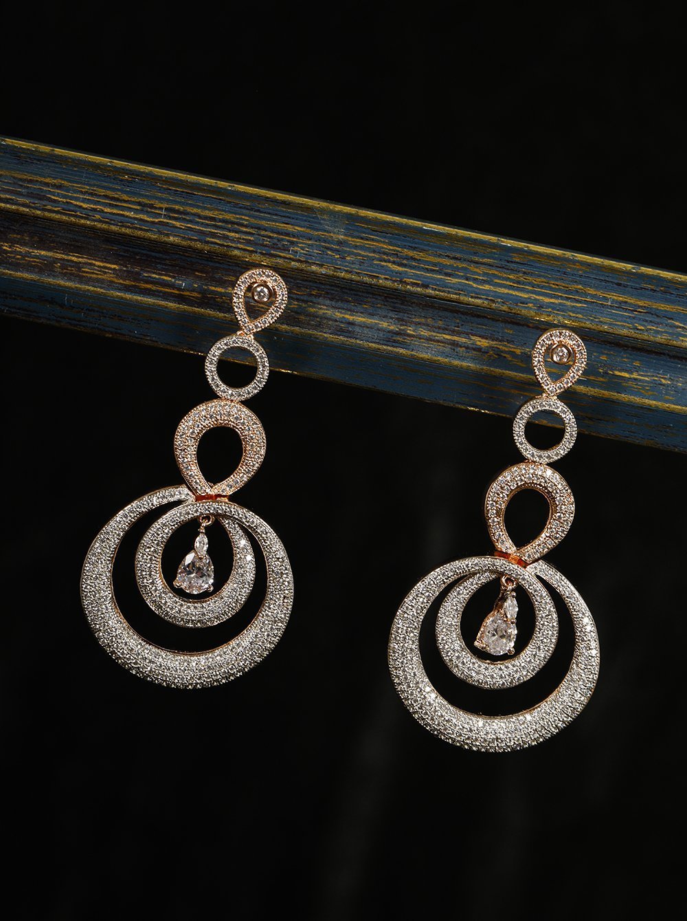 Women's Partywear Rose Gold Plated Drop Earrings - Priyaasi
