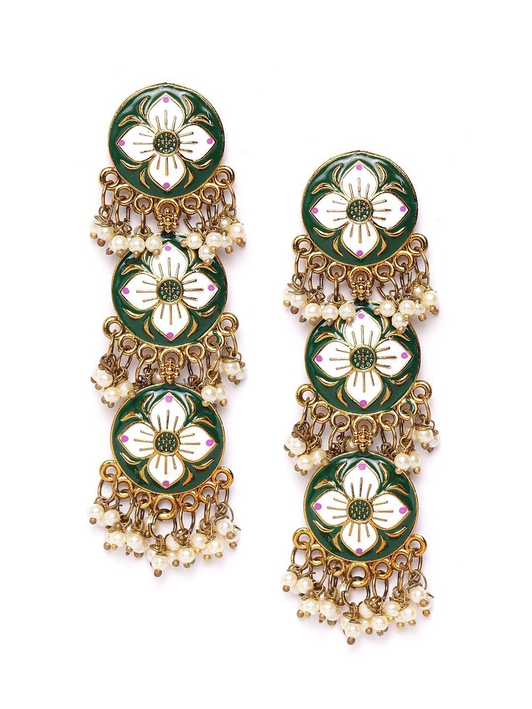 Women's Green and White Colored Drop Earrings - Priyaasi