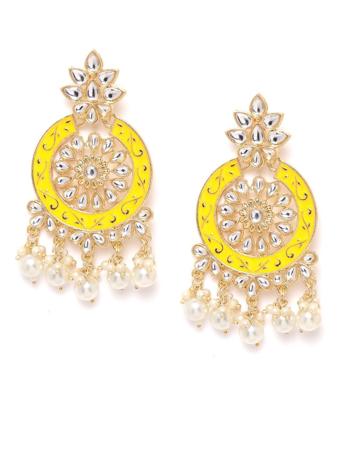 Women's Yellow Colored Pearls Studded Earrings - Priyaasi