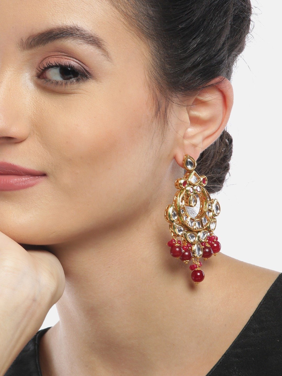 Women's Kundan-and-Ruby-Studded-Earrings - Priyaasi