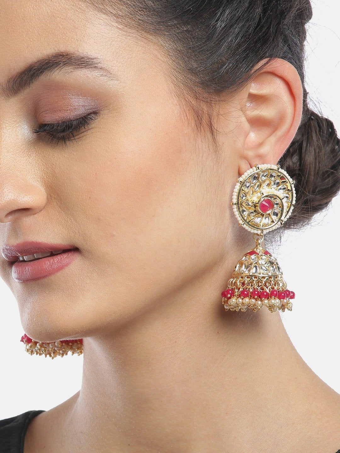 Women's Kundan and Ruby Studded Earrings - Priyaasi