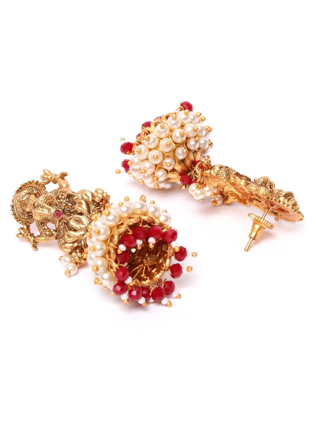 Women's Goddess Shaped and Beaded Gold Plated Earrings - Priyaasi