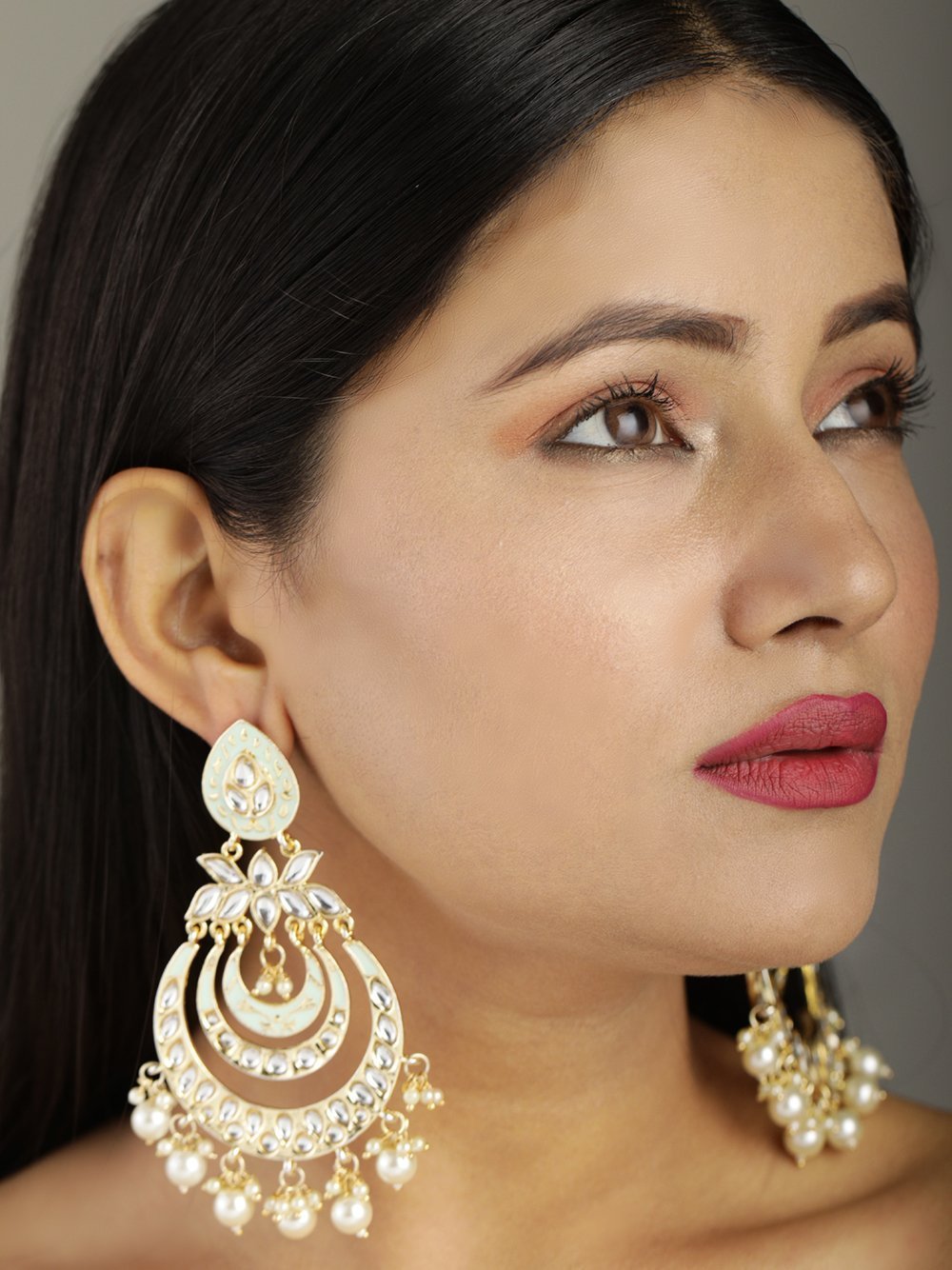 Women's Kundan Studded and beaded Chandbali Earring - Priyaasi