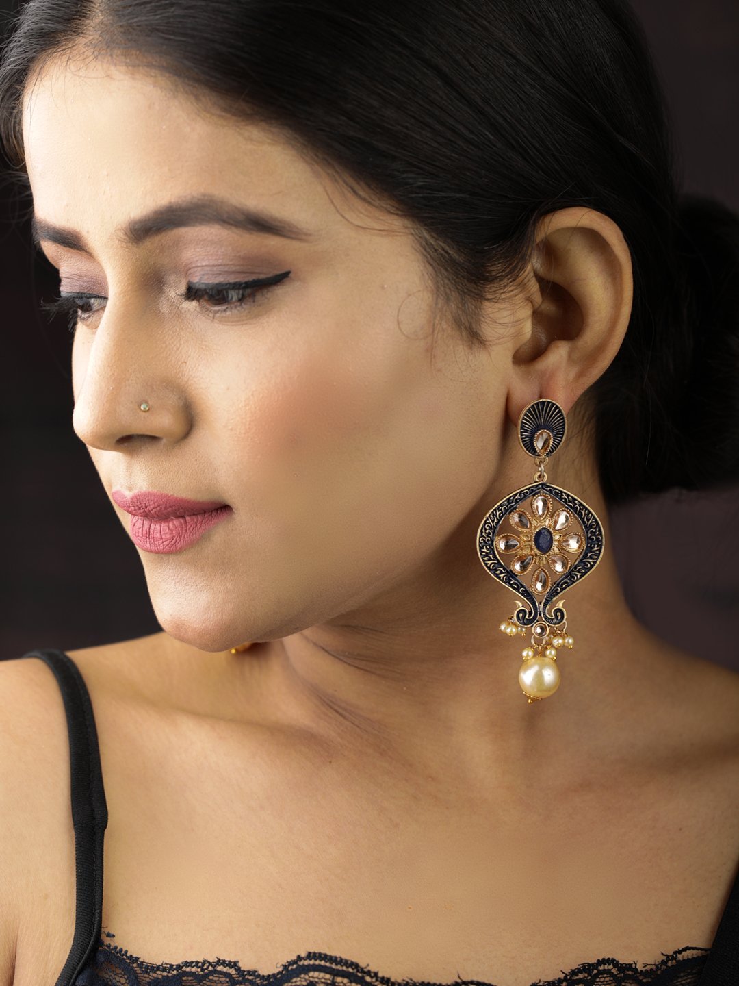 Women's Kundan Studded and Beaded Earrings - Priyaasi