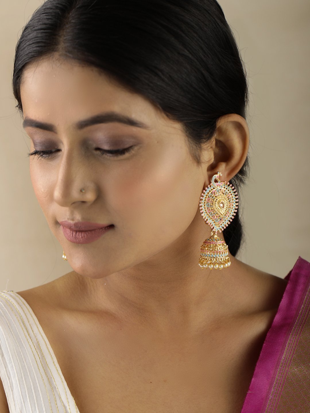 Women's Peacock Shaped Meenakari Drop Earring - Priyaasi