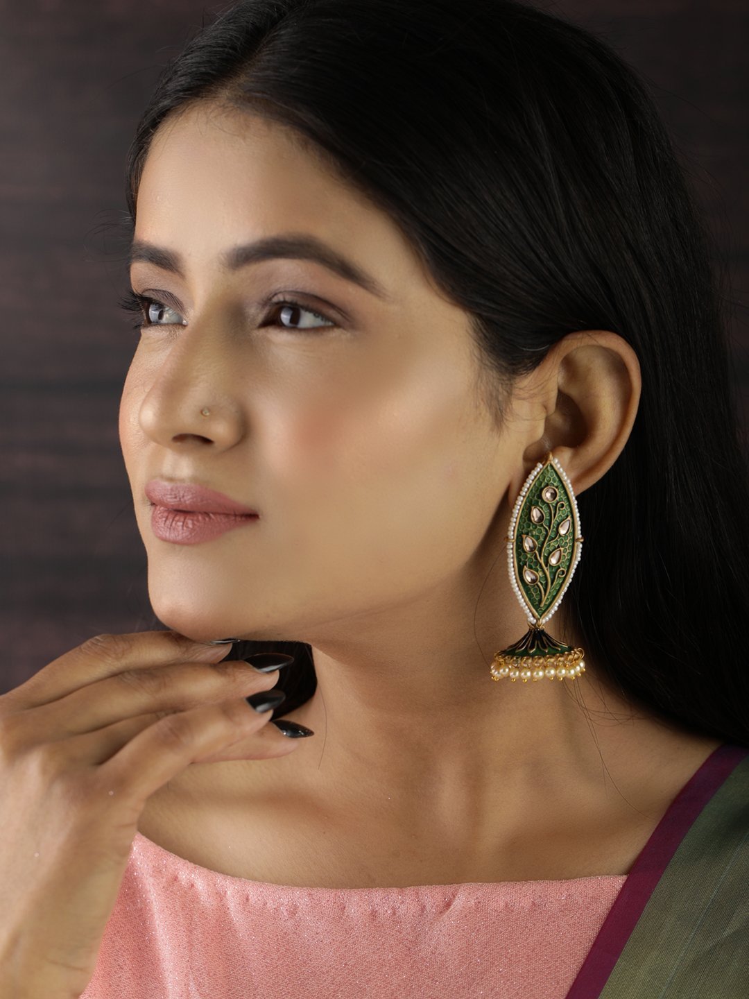 Women's Kundan Studded Beaded Green Drop Earring - Priyaasi