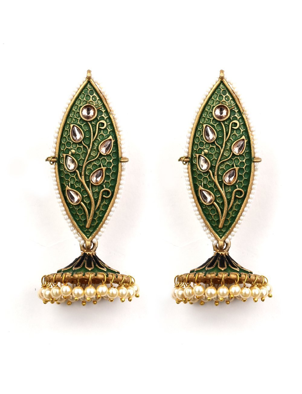 Women's Kundan Studded Beaded Green Drop Earring - Priyaasi