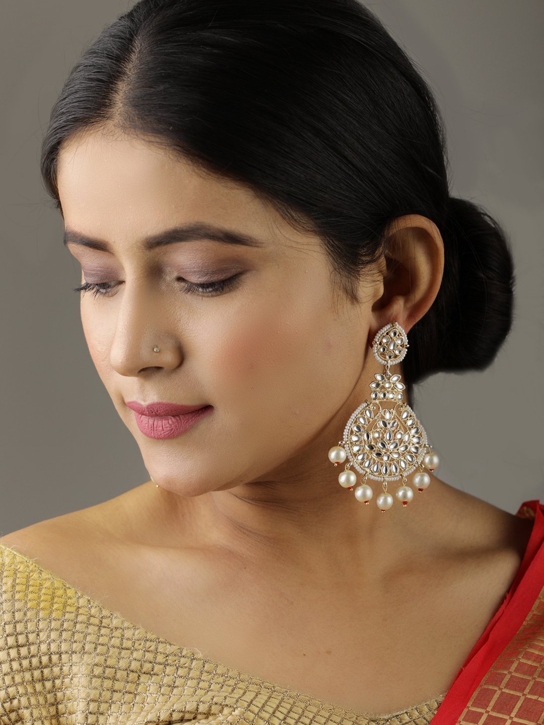 Women's Kundan Studded beaded Chandbali Earring - Priyaasi