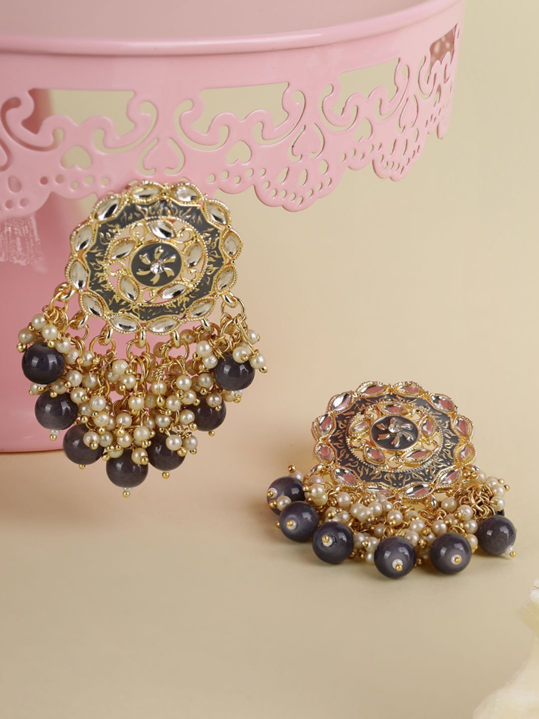 Women's Kundan Studded Beaded Floral Earring - Priyaasi
