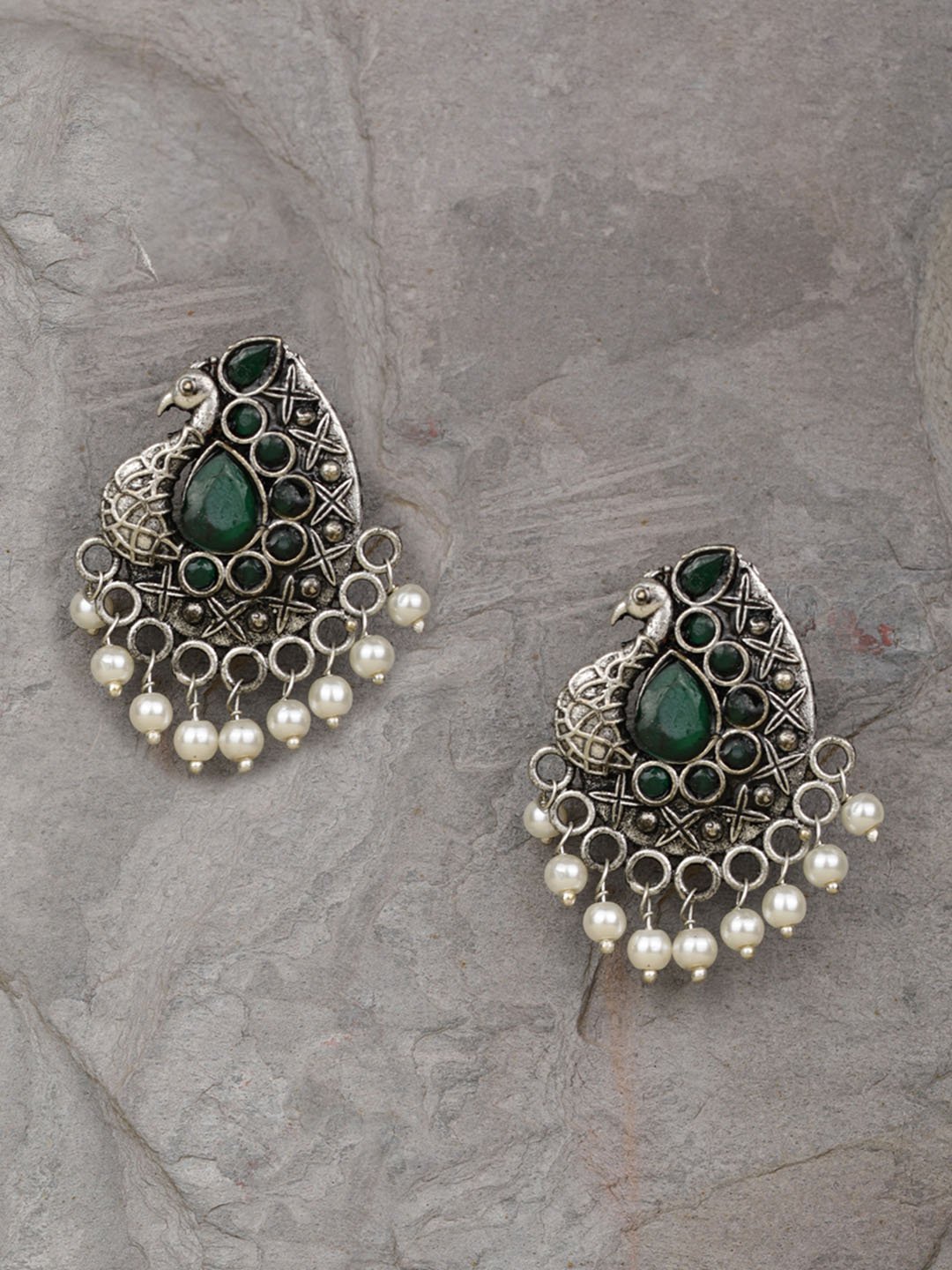 Women's Peacock Artificial Stone Beaded Drop Earring - Priyaasi