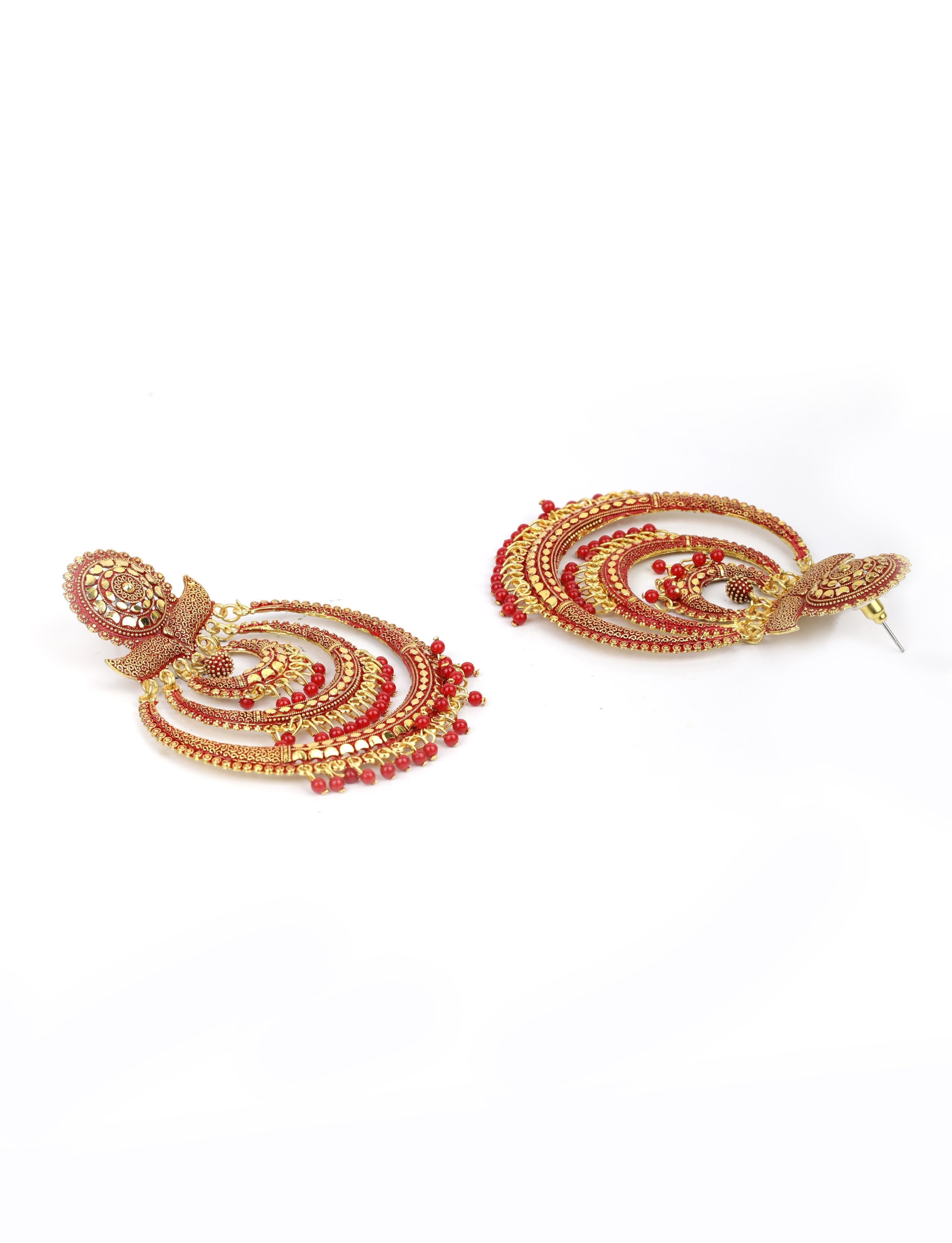 Women's Maroon Beads Gold Plated Traditional Drop Earring - Priyaasi