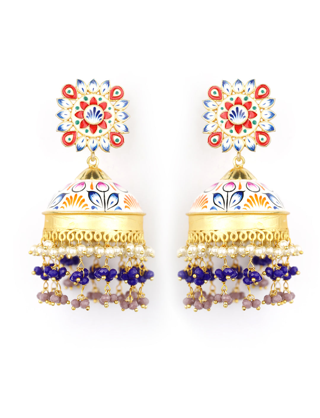 Women's  Multi-Color Beads Gold Plated Traditional Jhumka Earring - Priyaasi