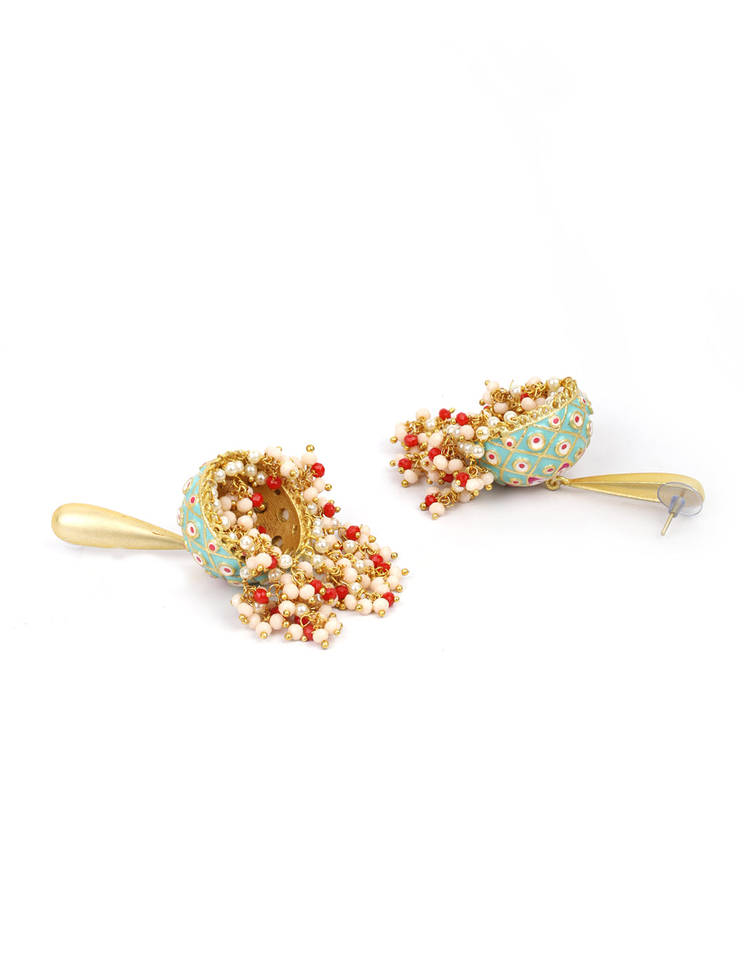 Women's  Blue Beads Gold Plated Traditional Jhumka Earring - Priyaasi