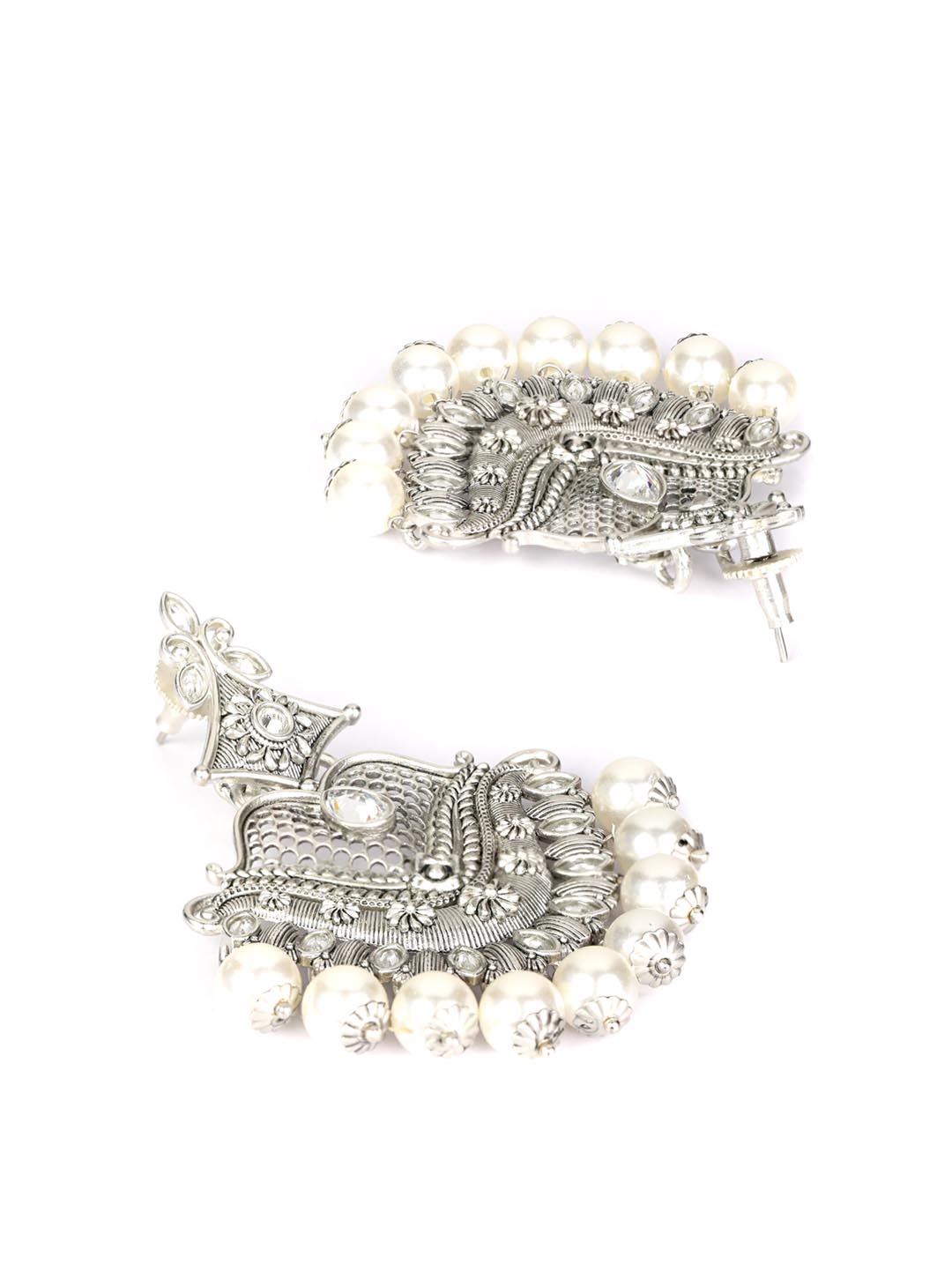 Women's Kundan Pearls Silver Plated Drop Earring - Priyaasi