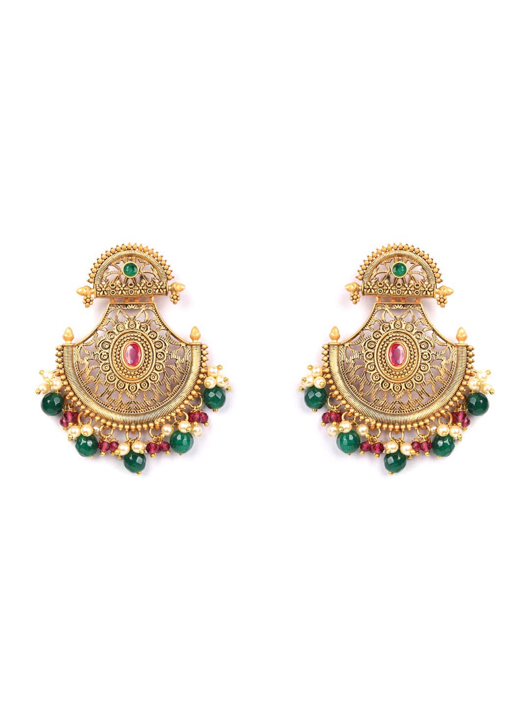 Women's Multi Color Stones Beads Pearls Gold Plated Chandbali Earring - Priyaasi