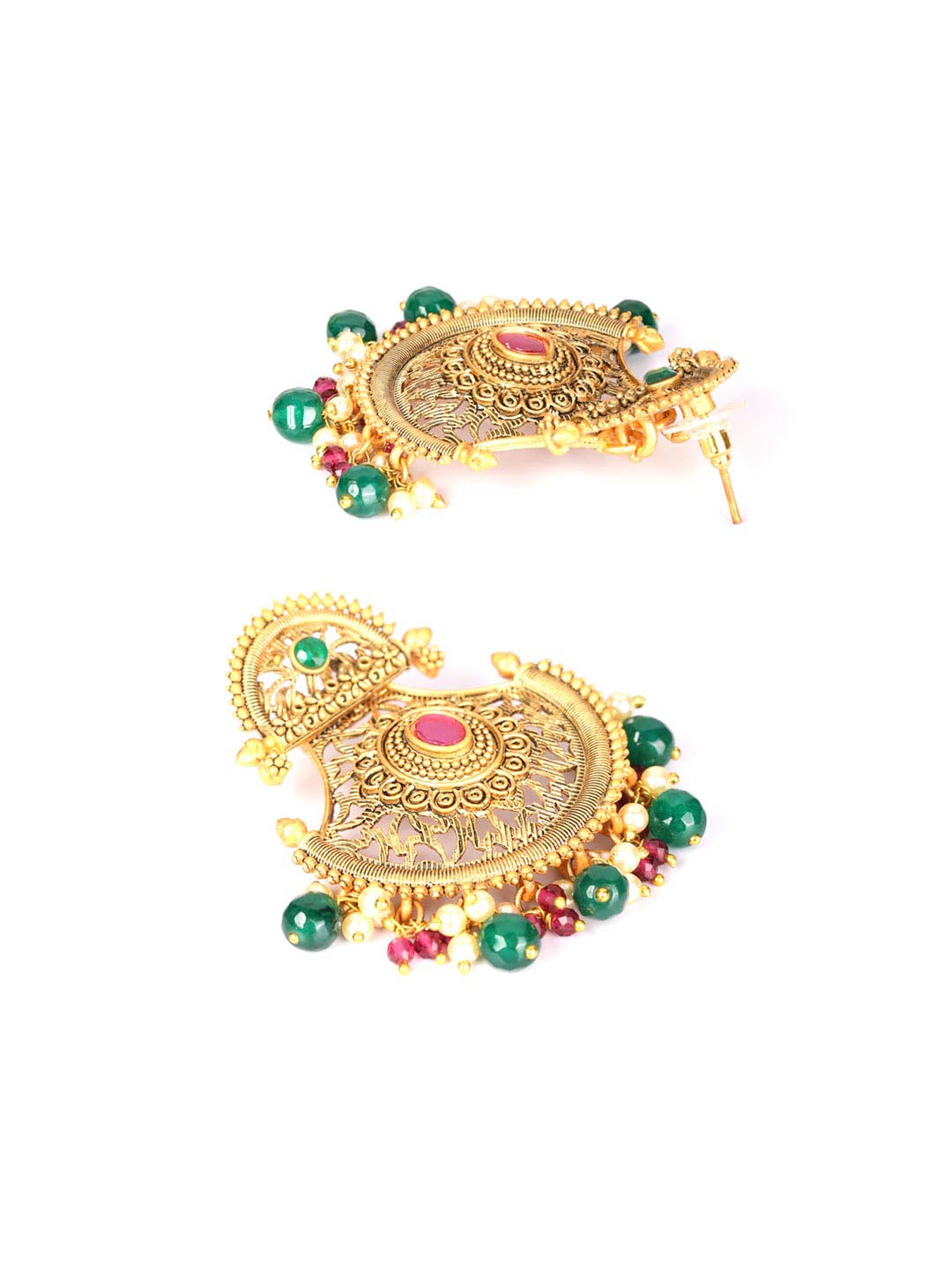 Women's Multi Color Stones Beads Pearls Gold Plated Chandbali Earring - Priyaasi