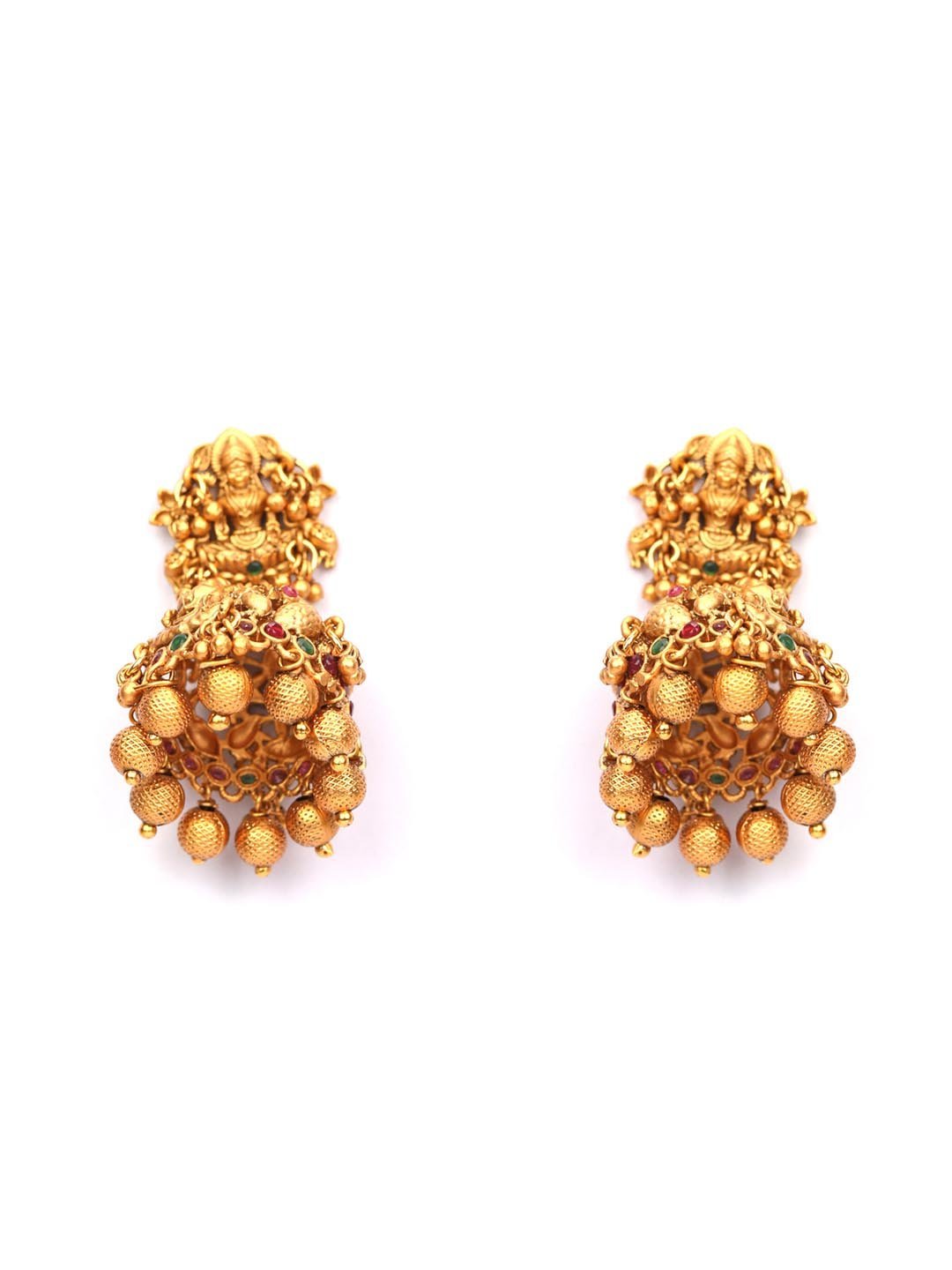 Women's Maroon Stones Gold Plated Temple Jhumka Earring - Priyaasi