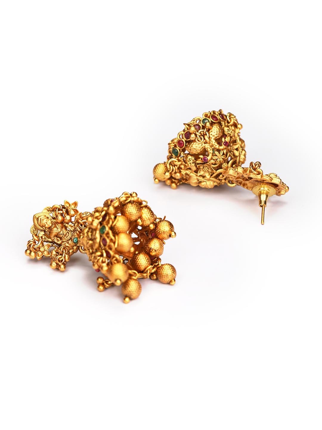 Women's Maroon Stones Gold Plated Temple Jhumka Earring - Priyaasi