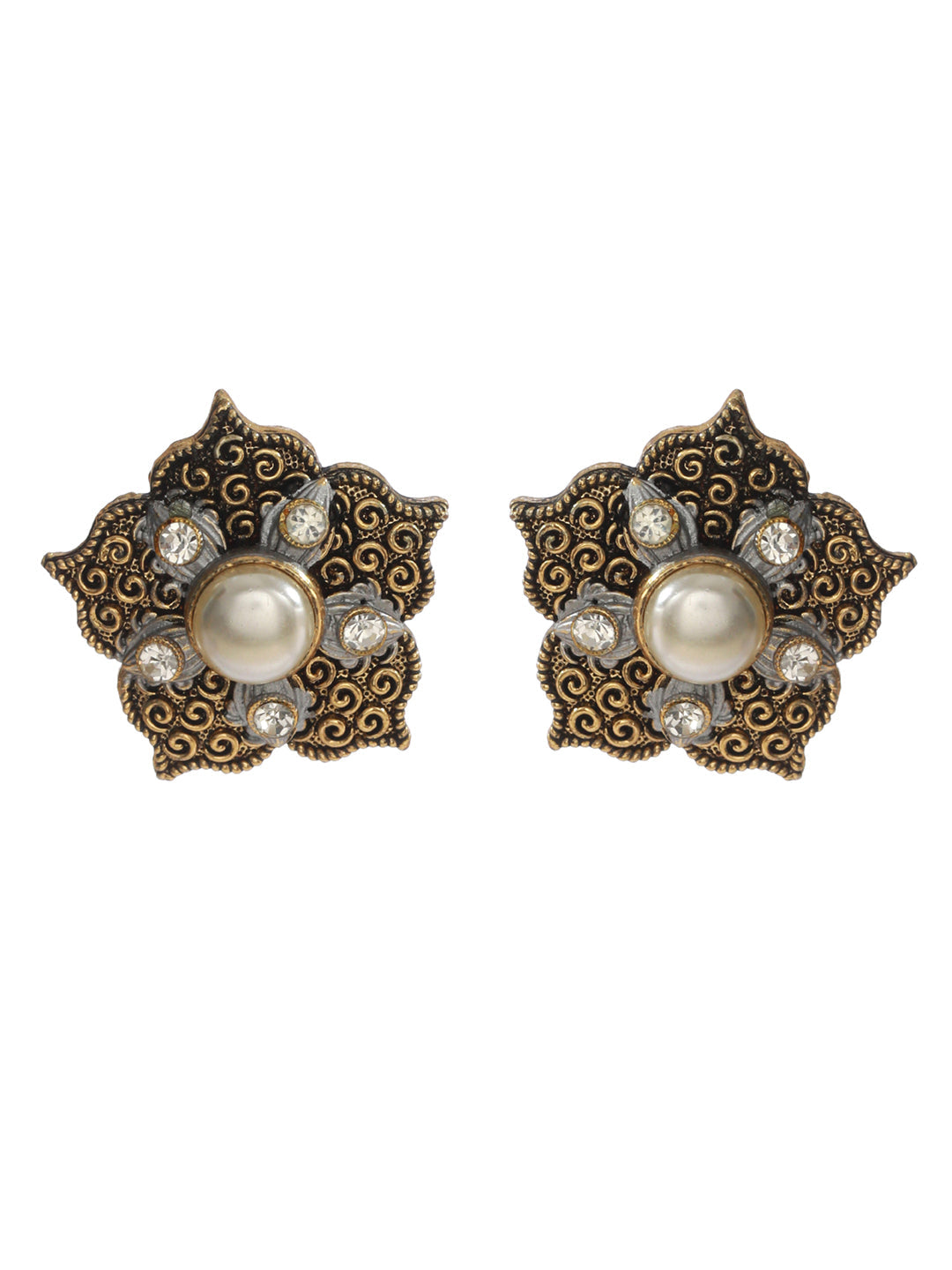 Women's Floral Pearl Studded Gold Plated Earrings - Priyaasi