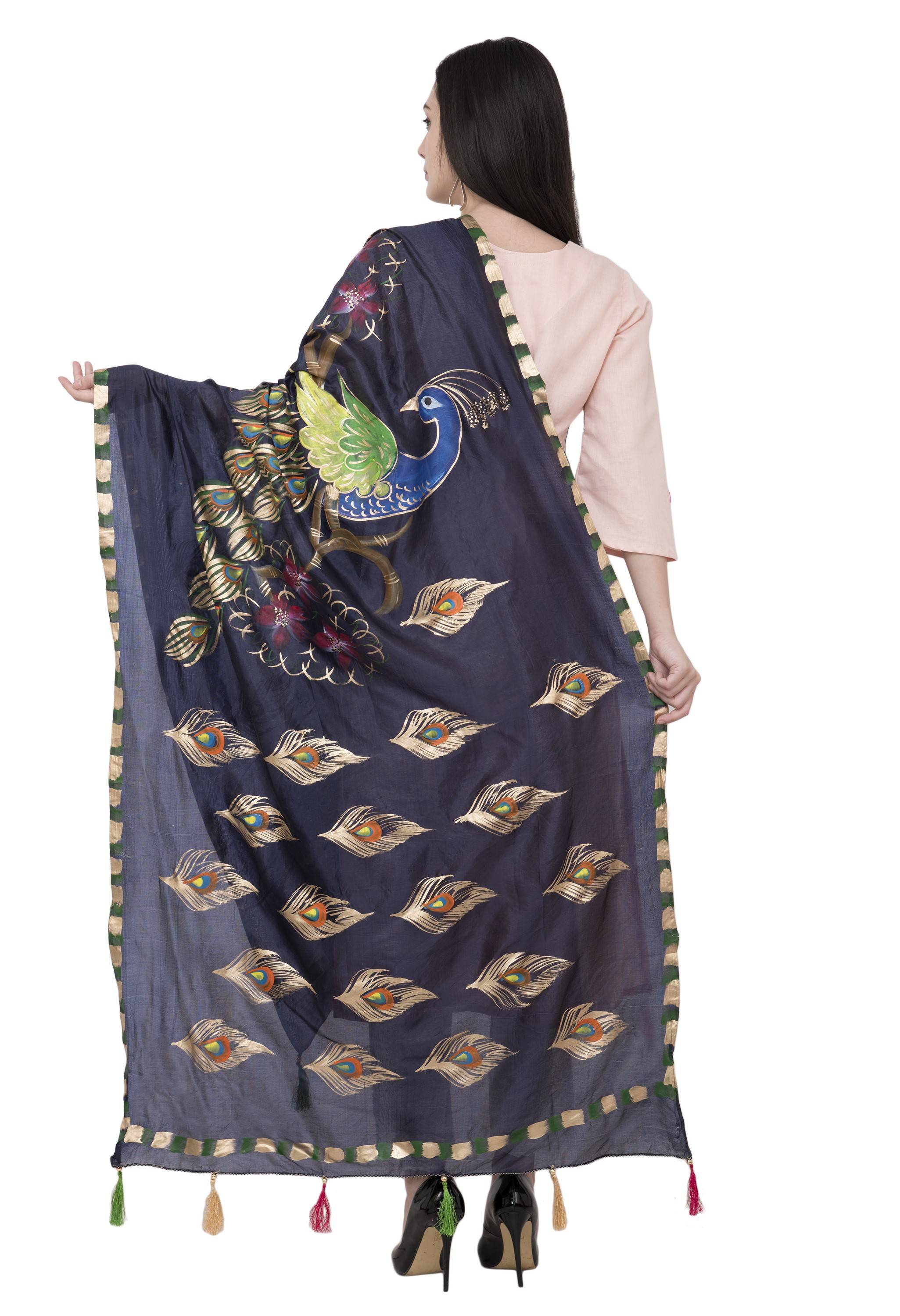 A R Silk Silk Peacock Multi Fancy Dupatta Color Navy Dupatta or Chunni