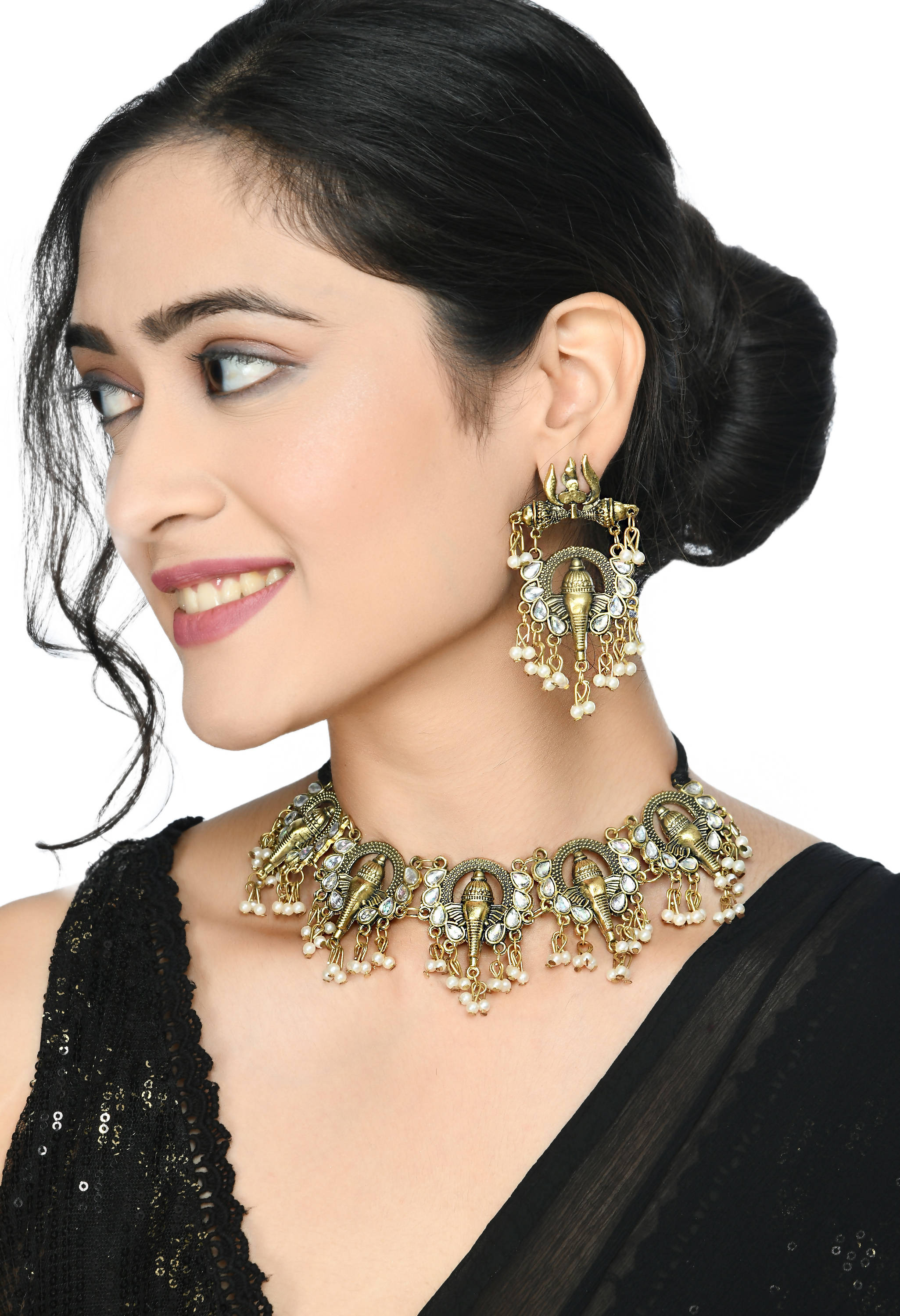 Trendia Ganesha design Necklace with Earrings Jkms_103