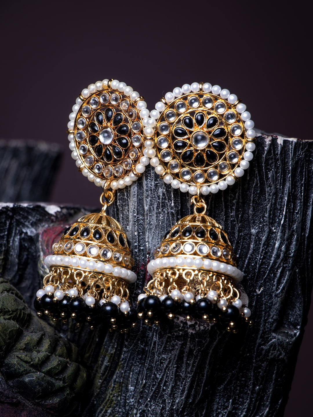 Women's Gold-Plated & Black Contemporary Jhumkas - Morkanth