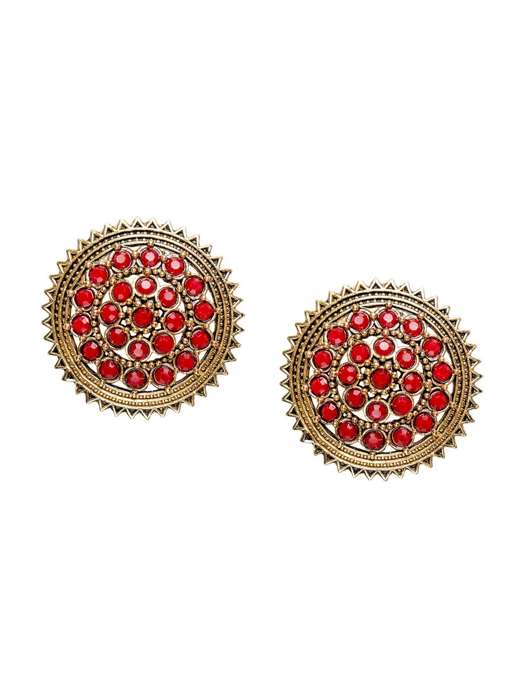 Women's Red Gold Plated Circular Artificial Beaded Handcrafted Studs Earrings - Morkanth