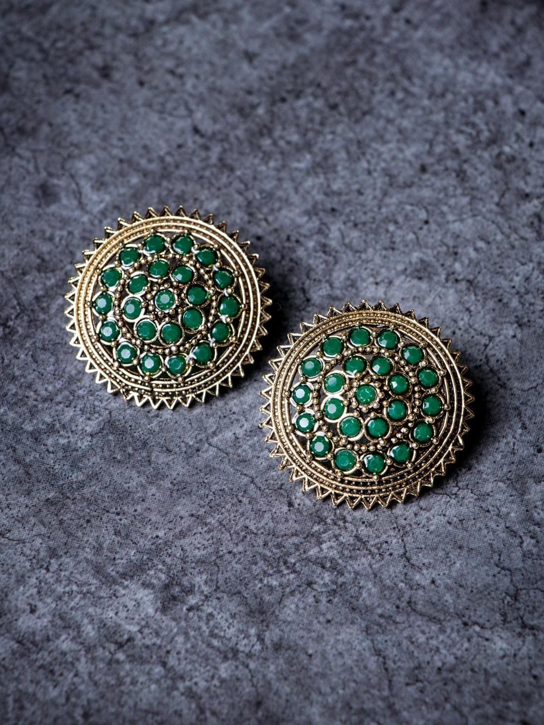 Women's Green Gold Plated Circular Artificial Beaded Handcrafted Studs Earrings - Morkanth