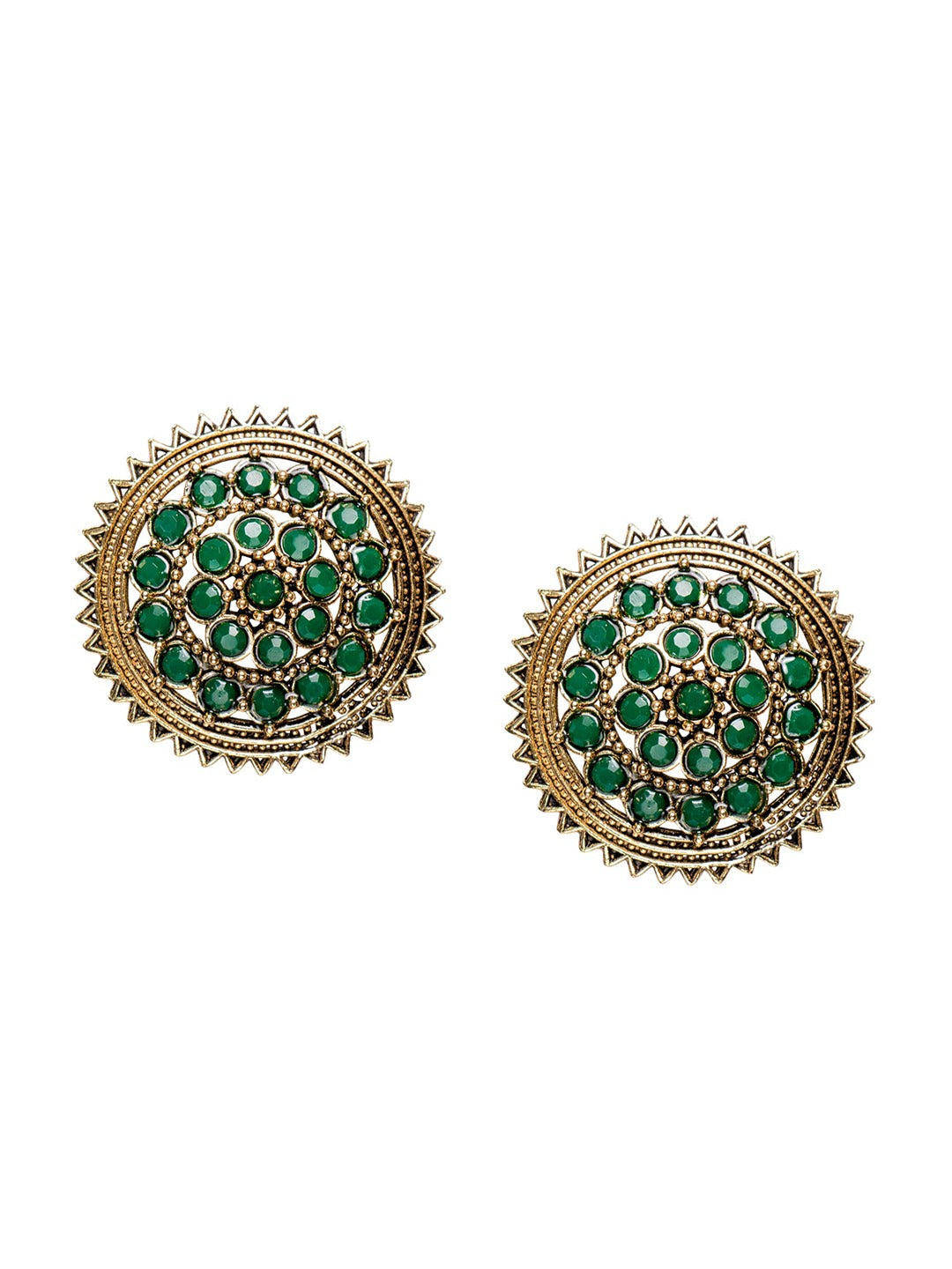 Women's Green Gold Plated Circular Artificial Beaded Handcrafted Studs Earrings - Morkanth