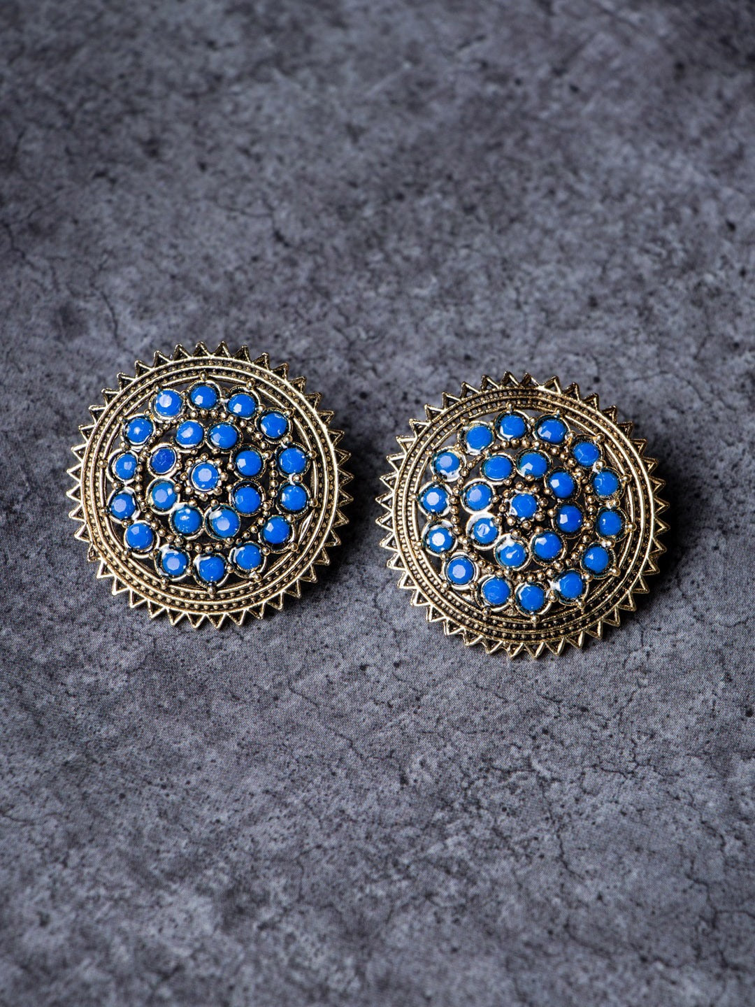 Women's Gold-Plated & Blue Circular Shaped Handcrafted Studs Earrings - Morkanth