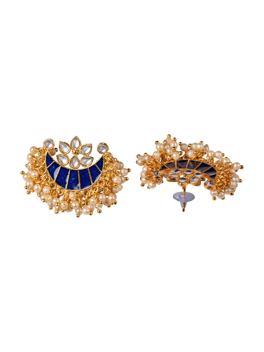 Women's  Blue & Gold-Toned Contemporary Studs Earrings - Morkanth