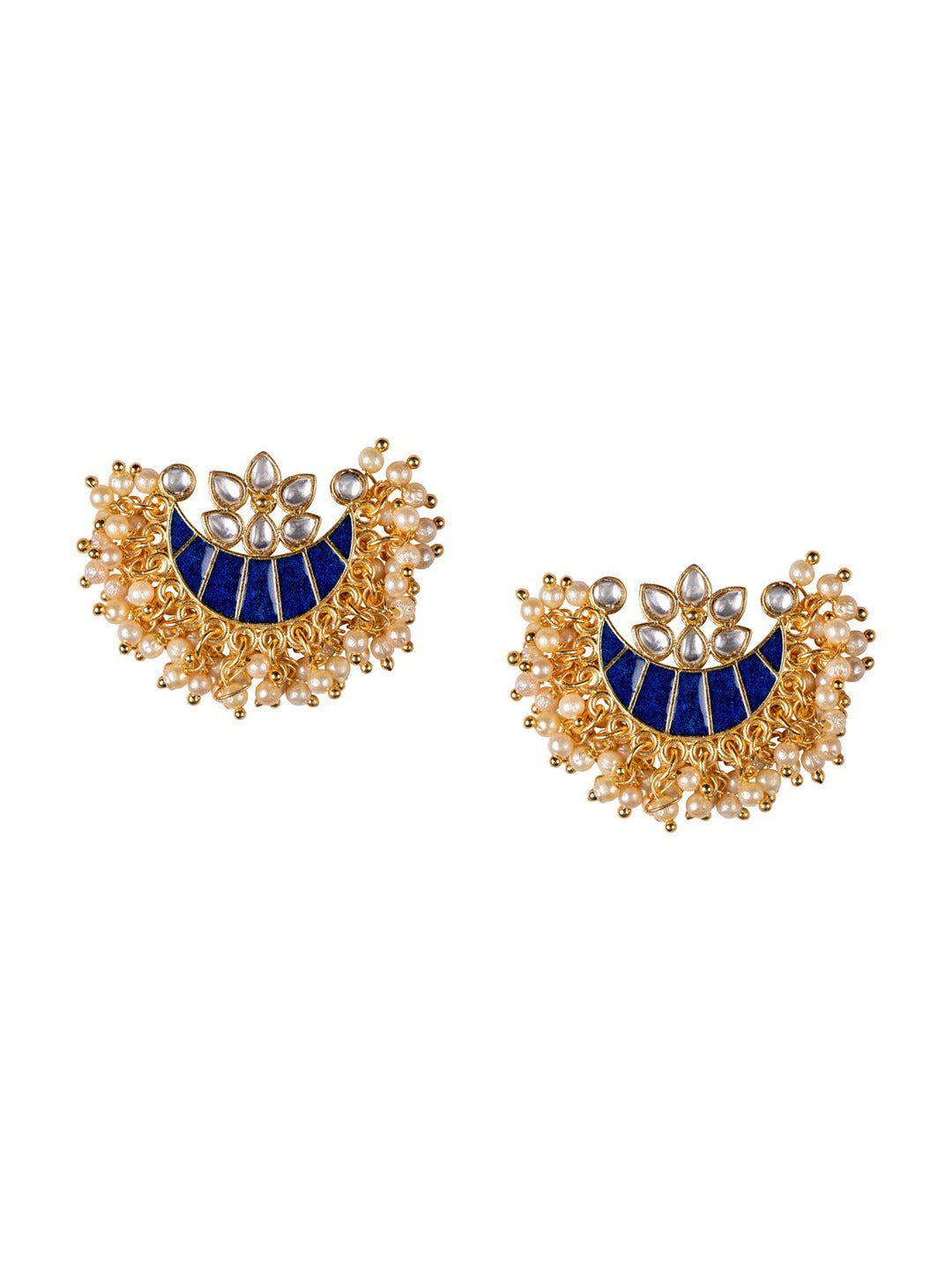 Women's  Blue & Gold-Toned Contemporary Studs Earrings - Morkanth