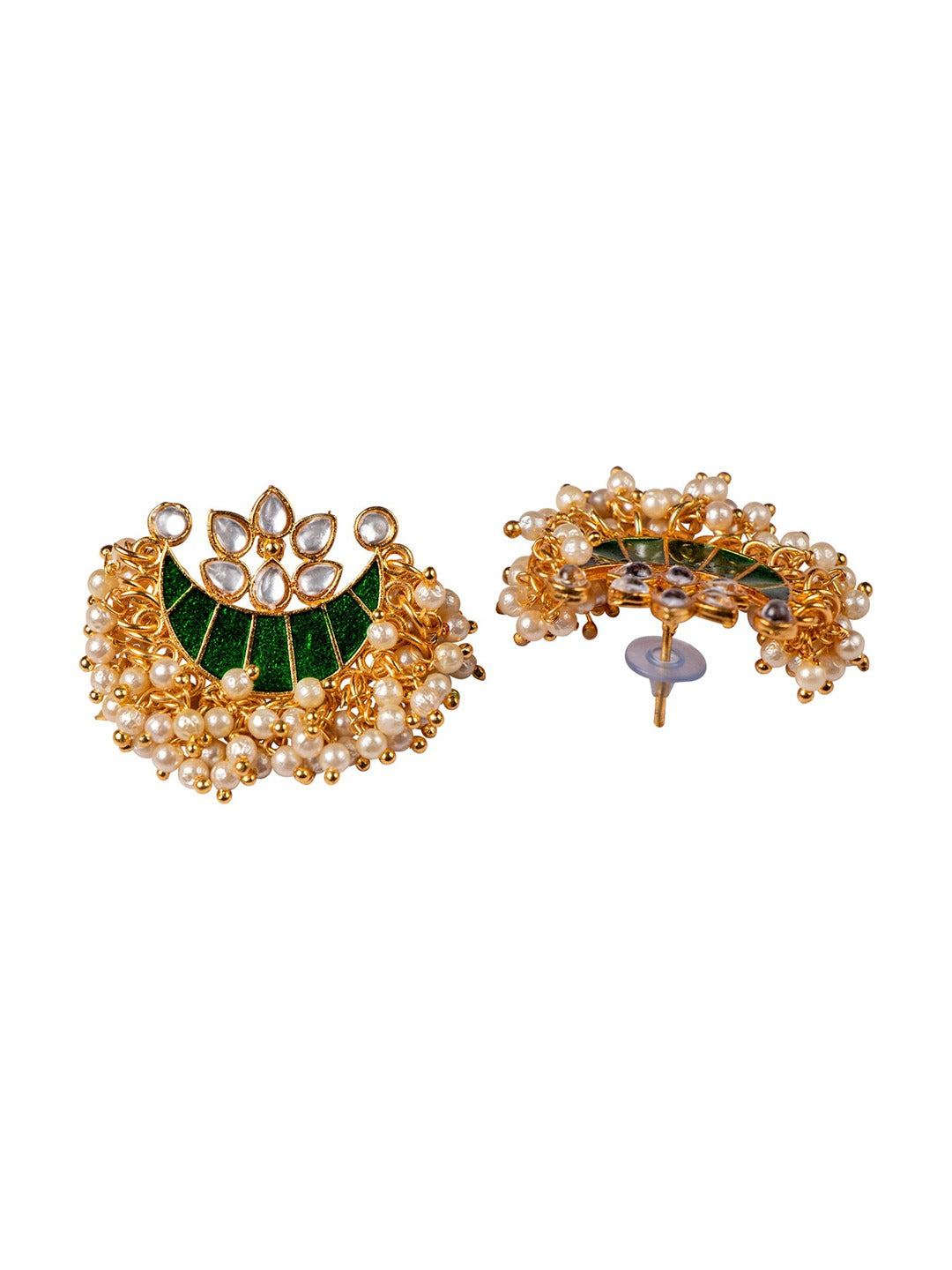 Women's Green & Gold-Toned Contemporary Studs Earrings - Morkanth