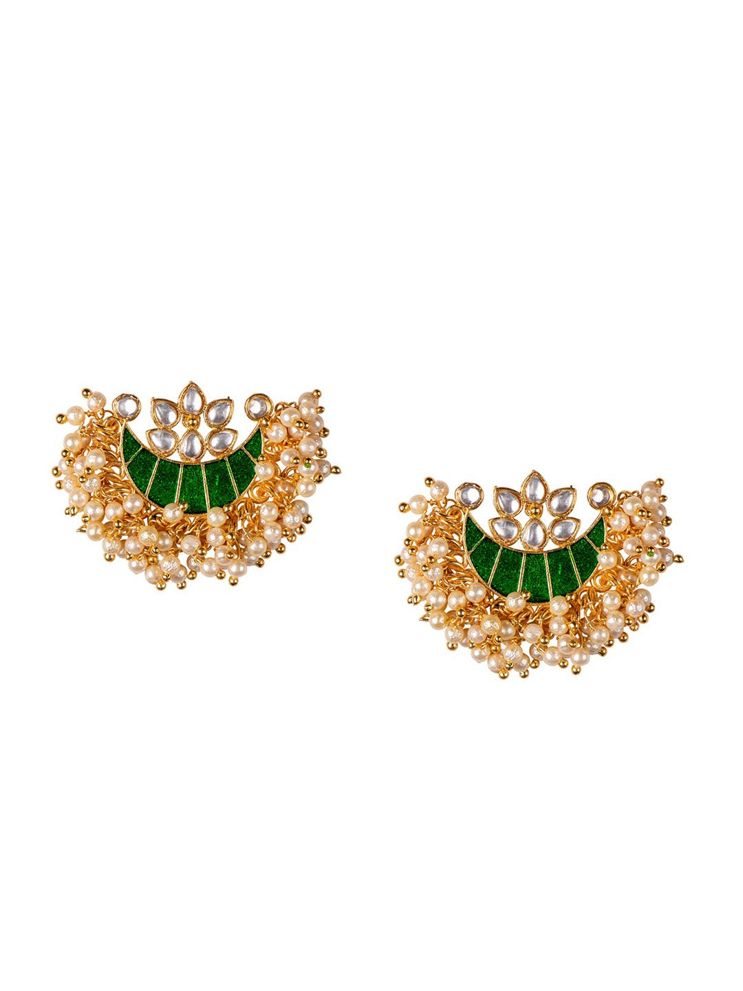 Women's Green & Gold-Toned Contemporary Studs Earrings - Morkanth