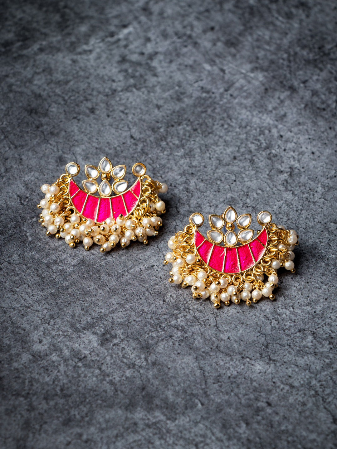 Women's Pink & Gold-Toned Contemporary Studs Earrings - Morkanth